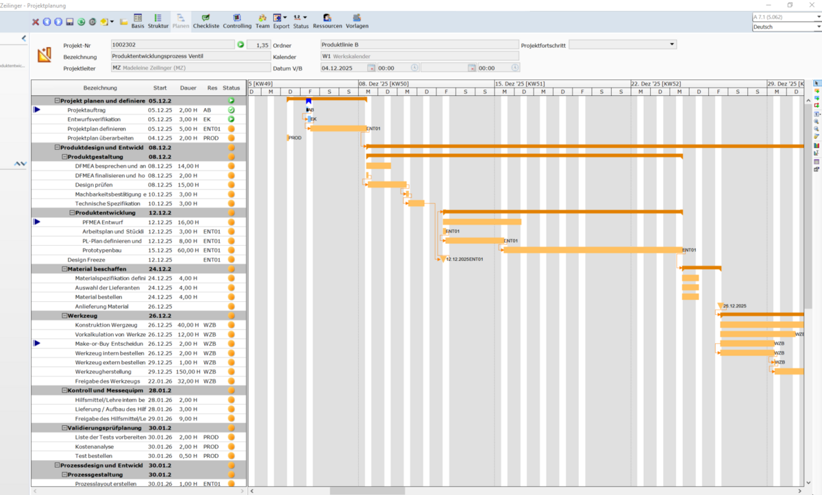 Screenshot APQP Software Projektplanung