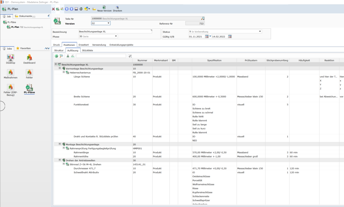 Produktionslenkungsplan Software Auflösung