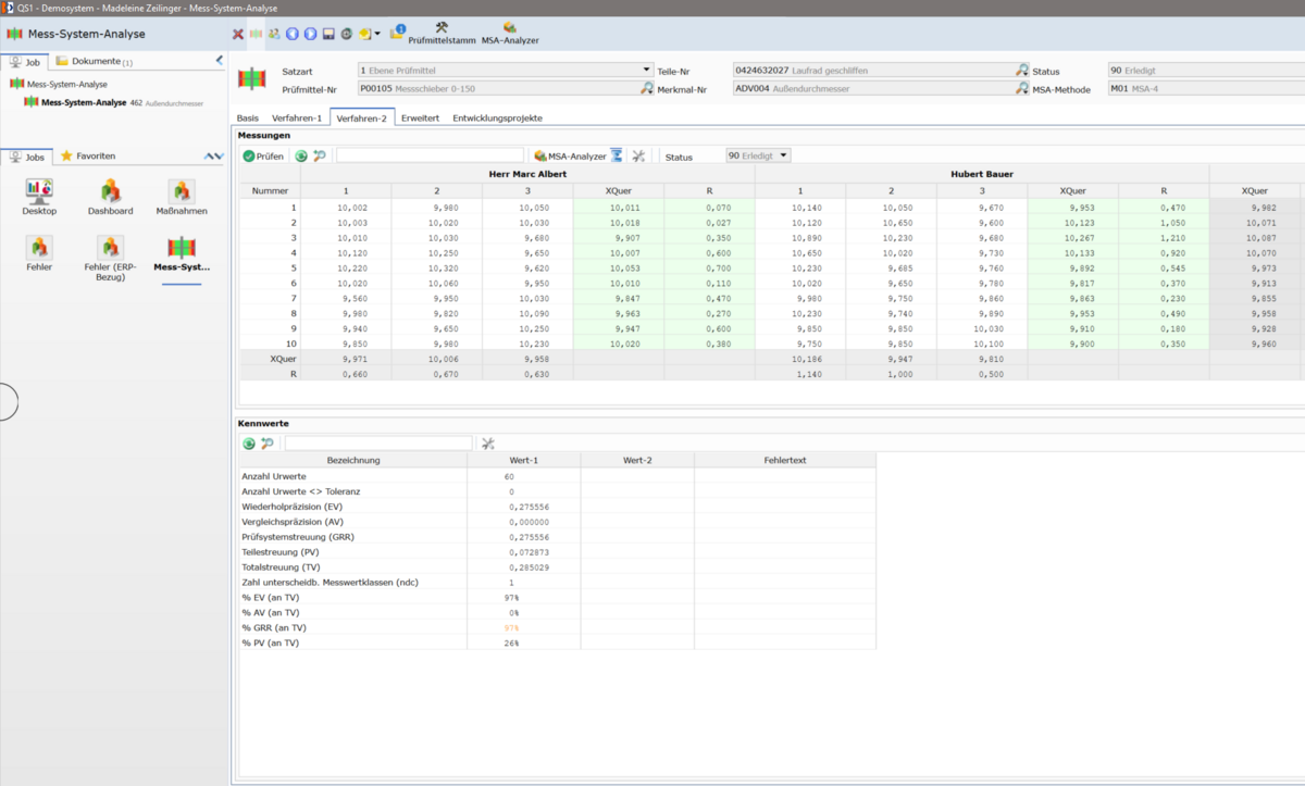 Messsystemanalyse Software Verfahren Prüfmatrix