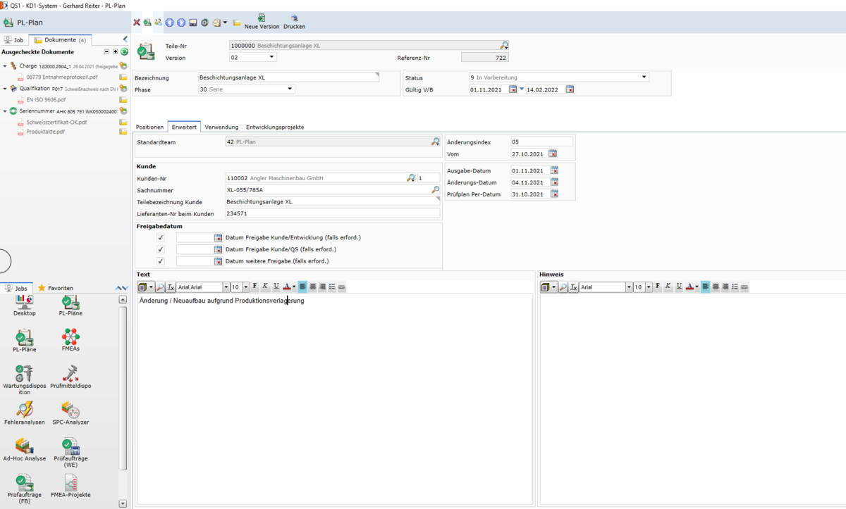 Produktionslenkungsplan Software Screenshot