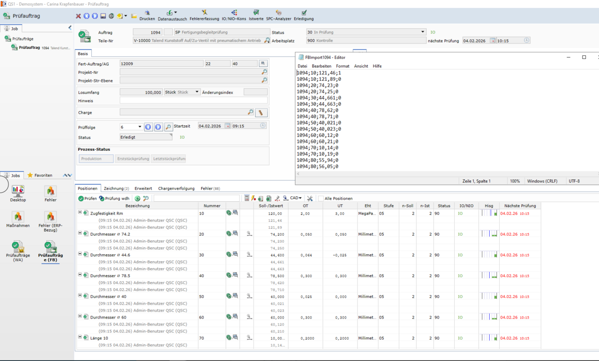 Gage integration software screenshot machine data
