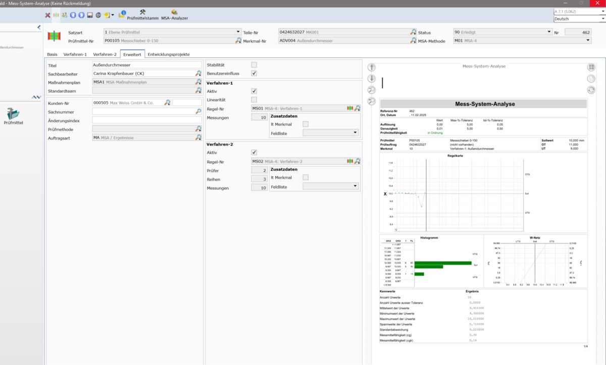 Messsystemanalyse Software Screenshot QS1