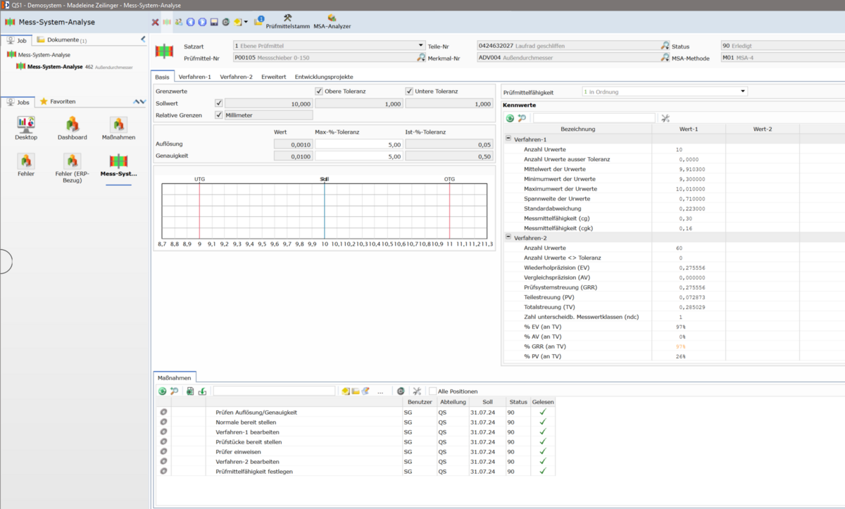 Messsystemanalyse Software Screenshot Kennwerte