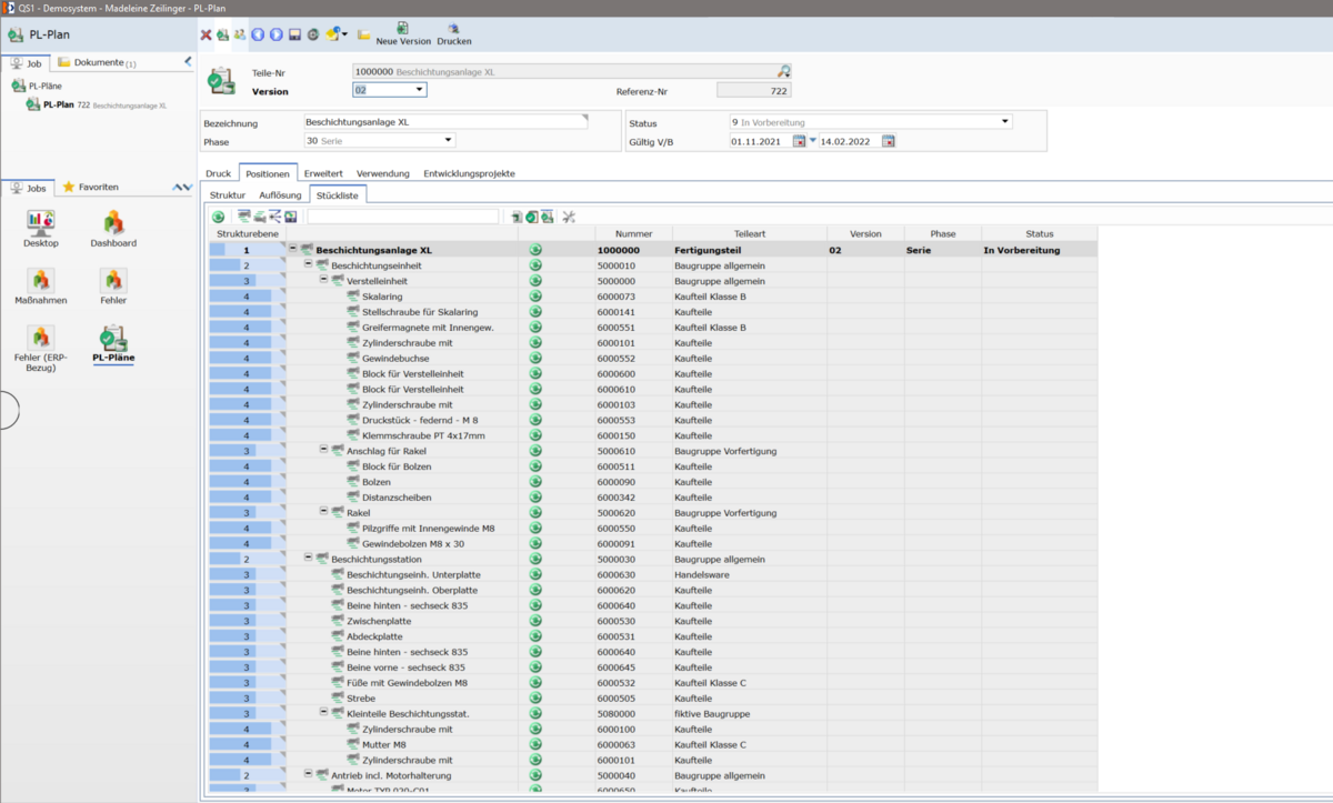 Produktionslenkungsplan Software Stückliste