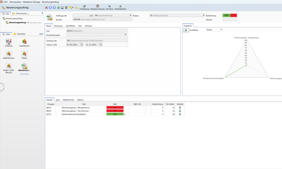 Customer evaluation software Screenshot