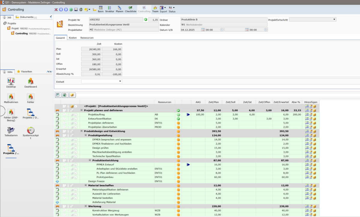 Screenshot APQP Software Controlling