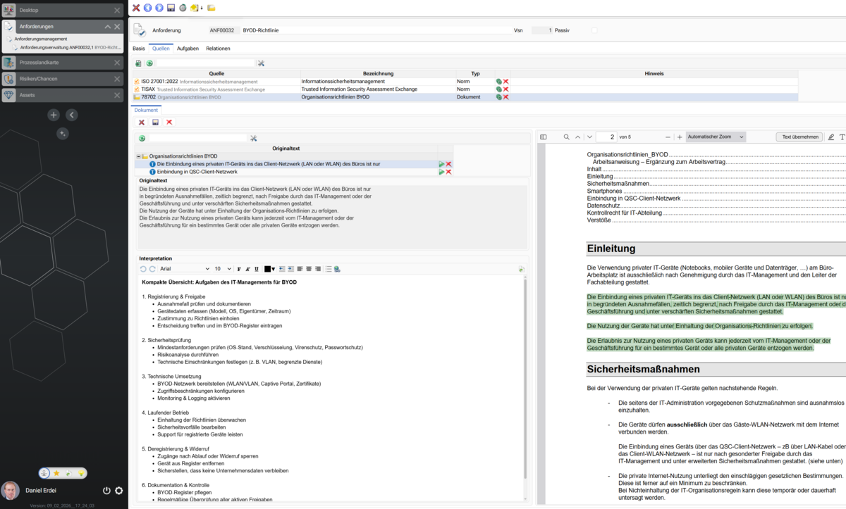 Screenshot of Requirements Management Software, Policy Management, Standards, Task Management, and Traceability for Integrated Workflow Management
