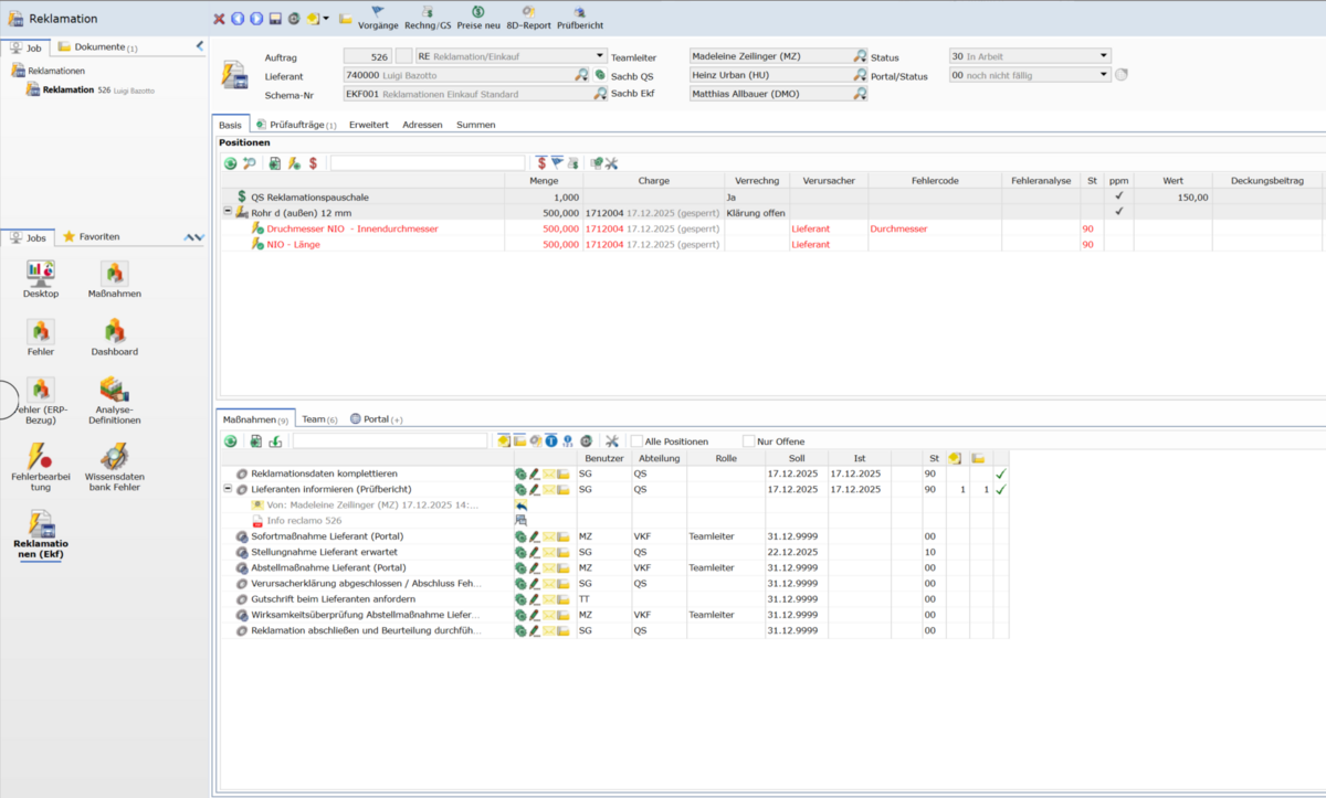 Screenshot Software Lieferantenreklamation